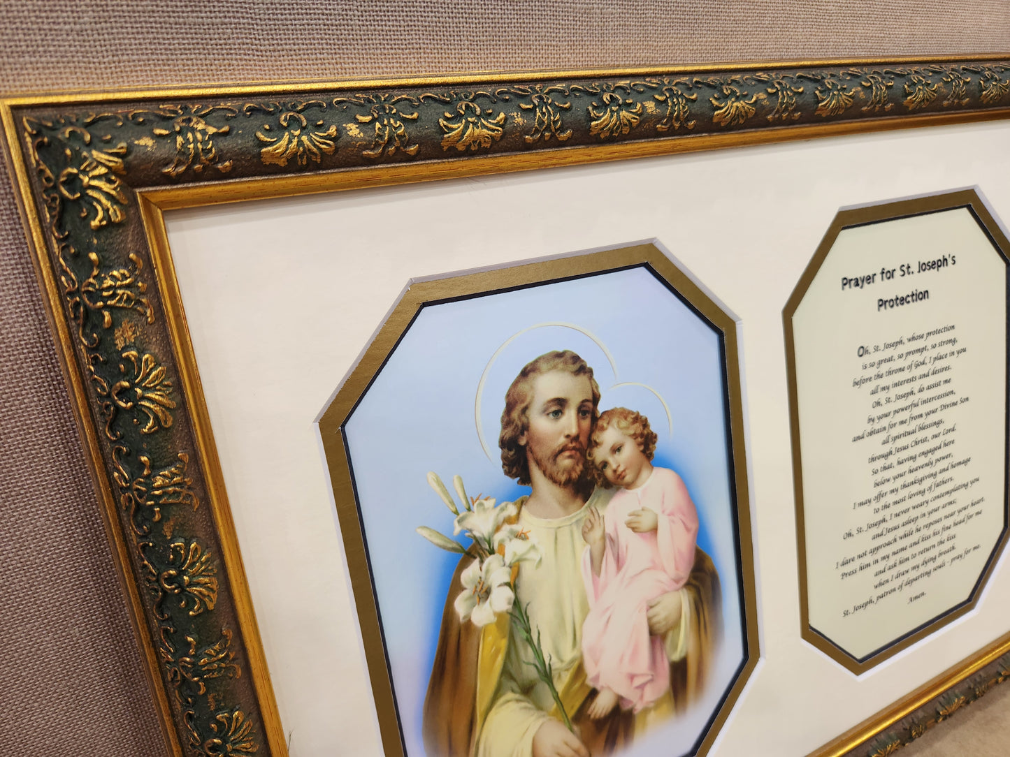 St. Joseph and Child custom framed picture with Prayer of Protection