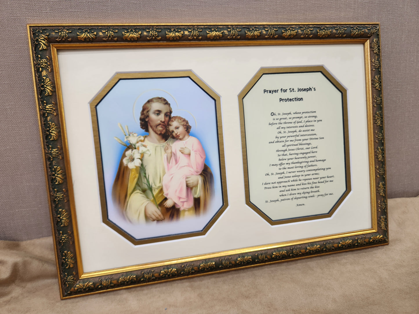 St. Joseph and Child custom framed picture with Prayer of Protection