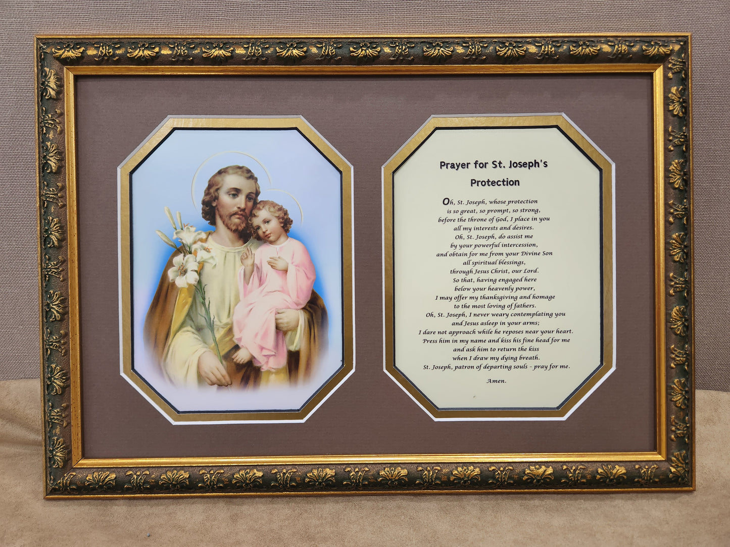 St. Joseph and Child custom framed picture with Prayer of Protection