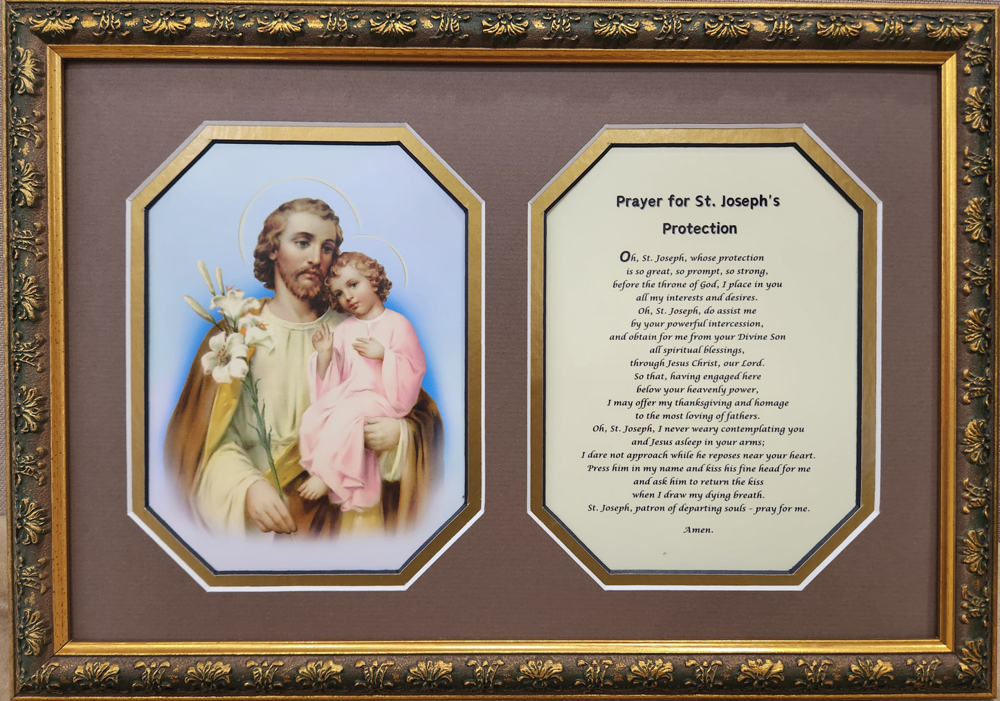 St. Joseph and Child custom framed picture with Prayer of Protection