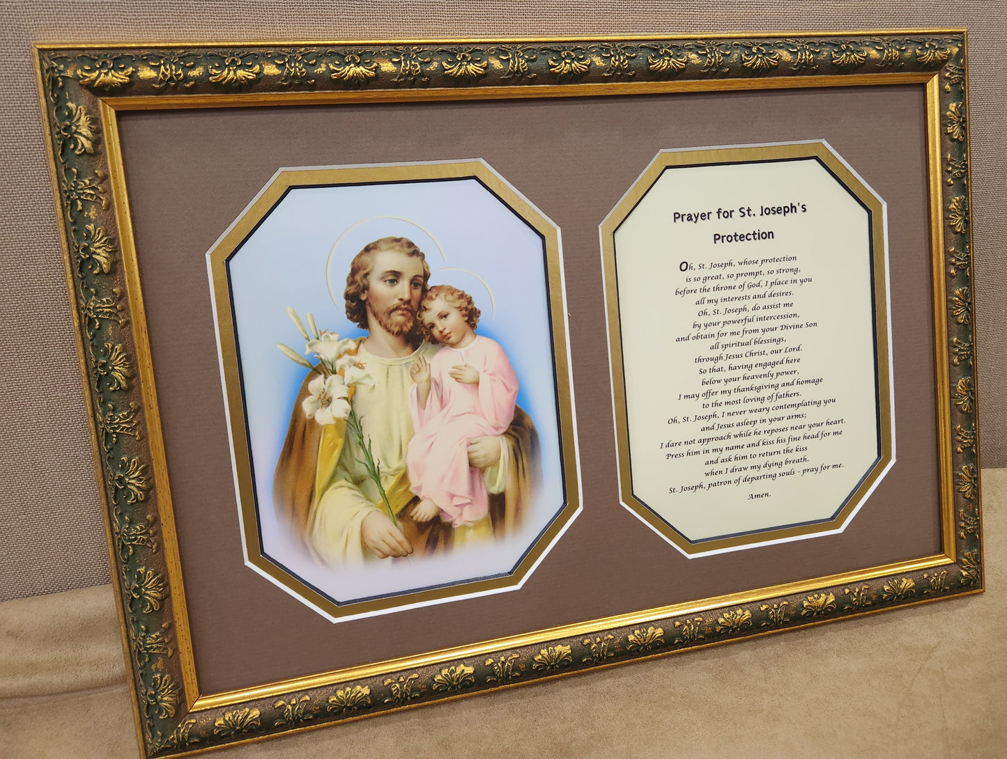 St. Joseph and Child custom framed picture with Prayer of Protection