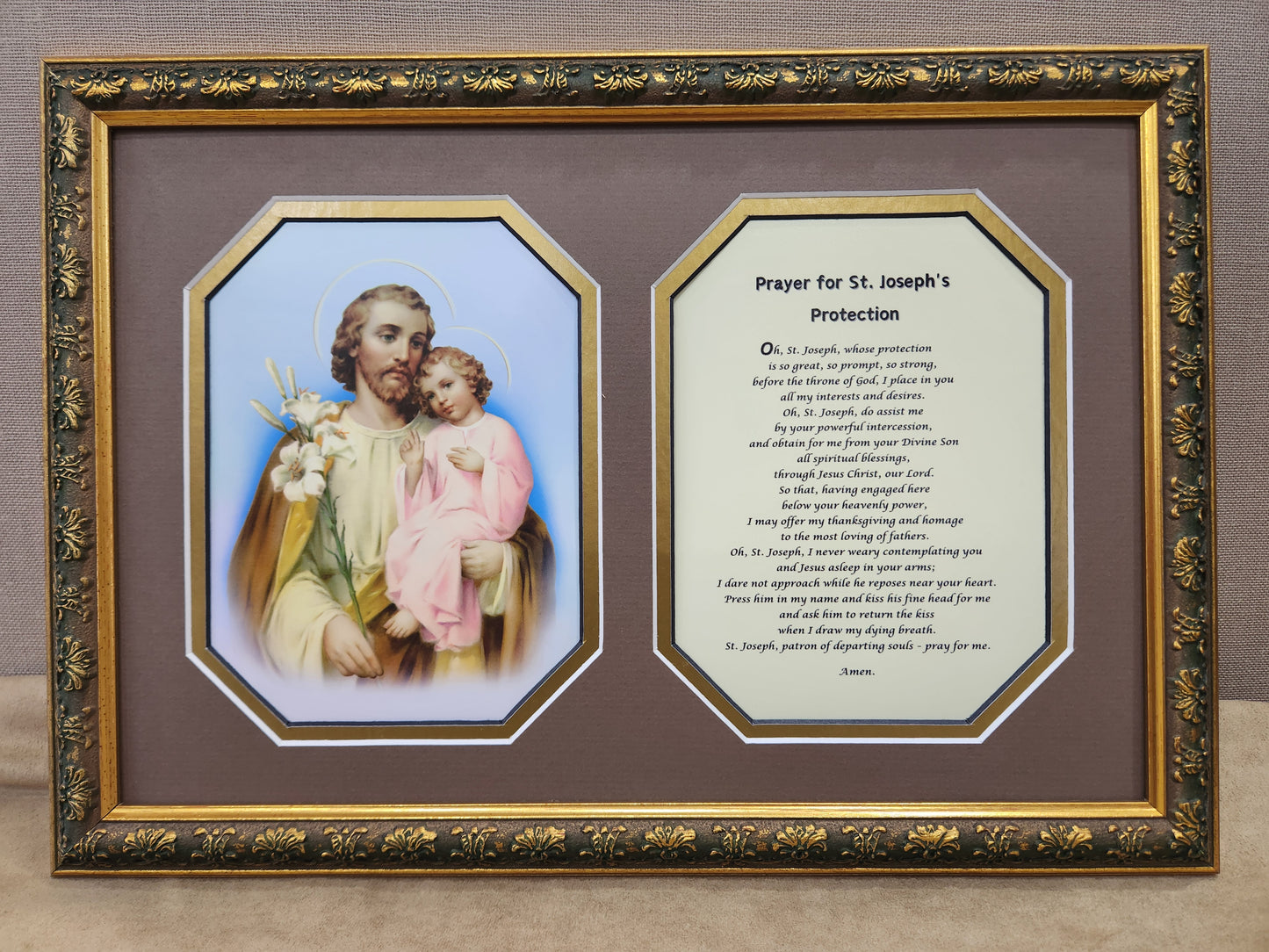 St. Joseph and Child custom framed picture with Prayer of Protection