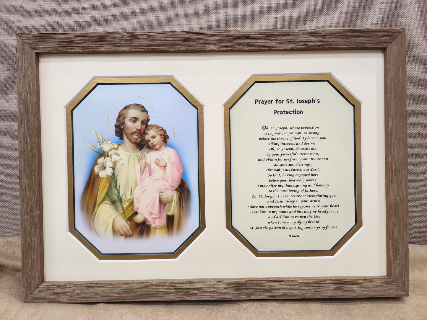 St. Joseph and Child custom framed picture with Prayer of Protection