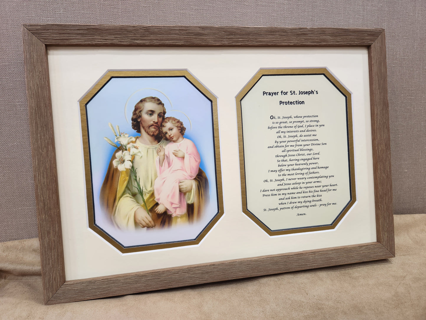 St. Joseph and Child custom framed picture with Prayer of Protection