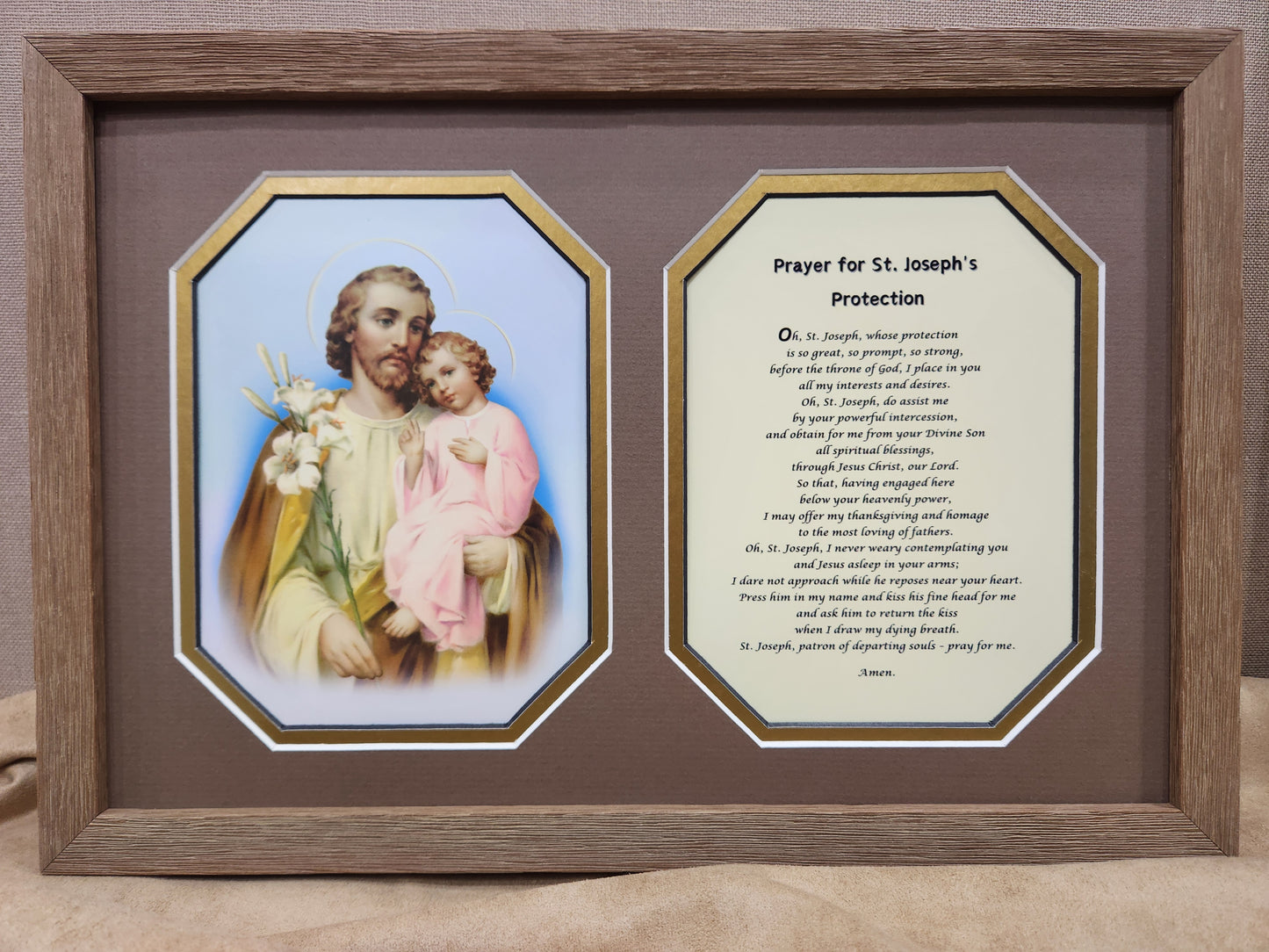 St. Joseph and Child custom framed picture with Prayer of Protection