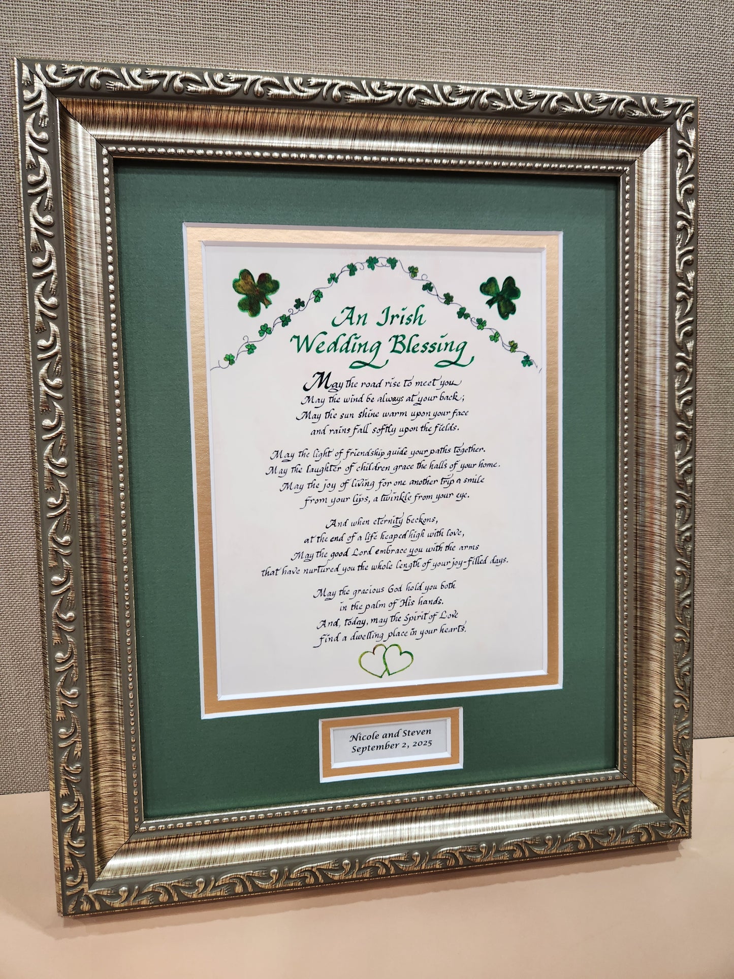 Irish Wedding Blessing personalized custom matted and framed Wedding gift