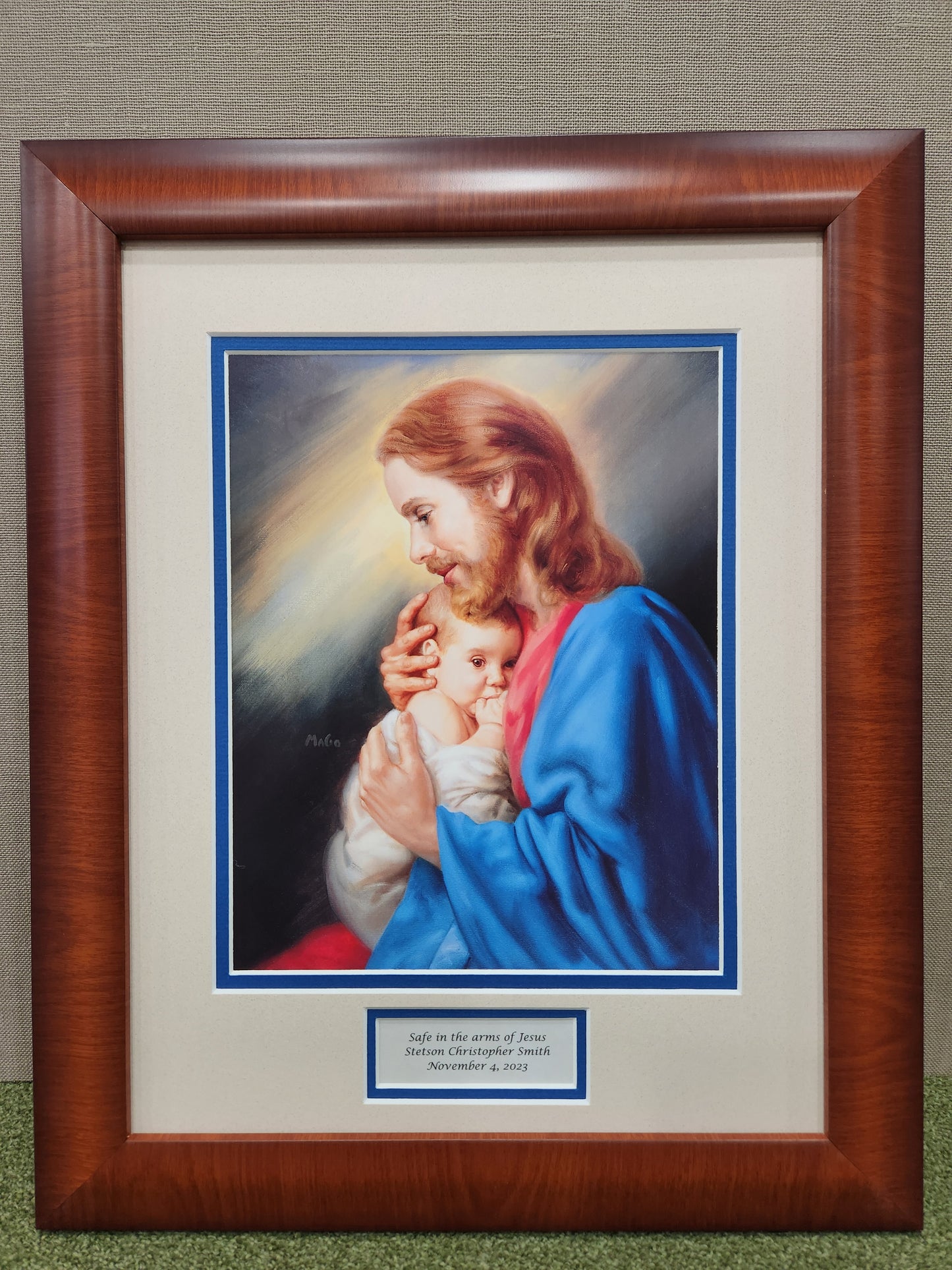 Safe in the arms of Jesus - Jesus holding baby framed memorial sympathy picture