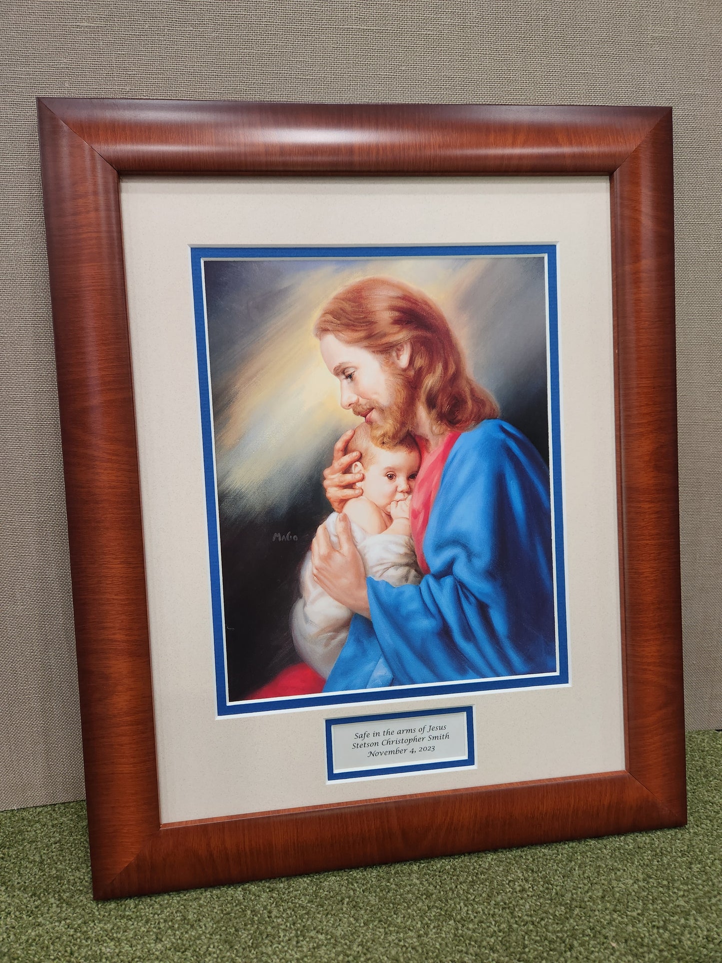 Safe in the arms of Jesus - Jesus holding baby framed memorial sympathy picture