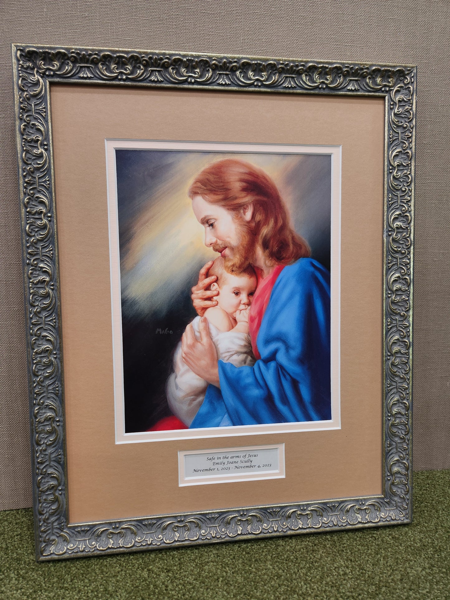 Safe in the arms of Jesus - Jesus holding baby framed memorial sympathy picture