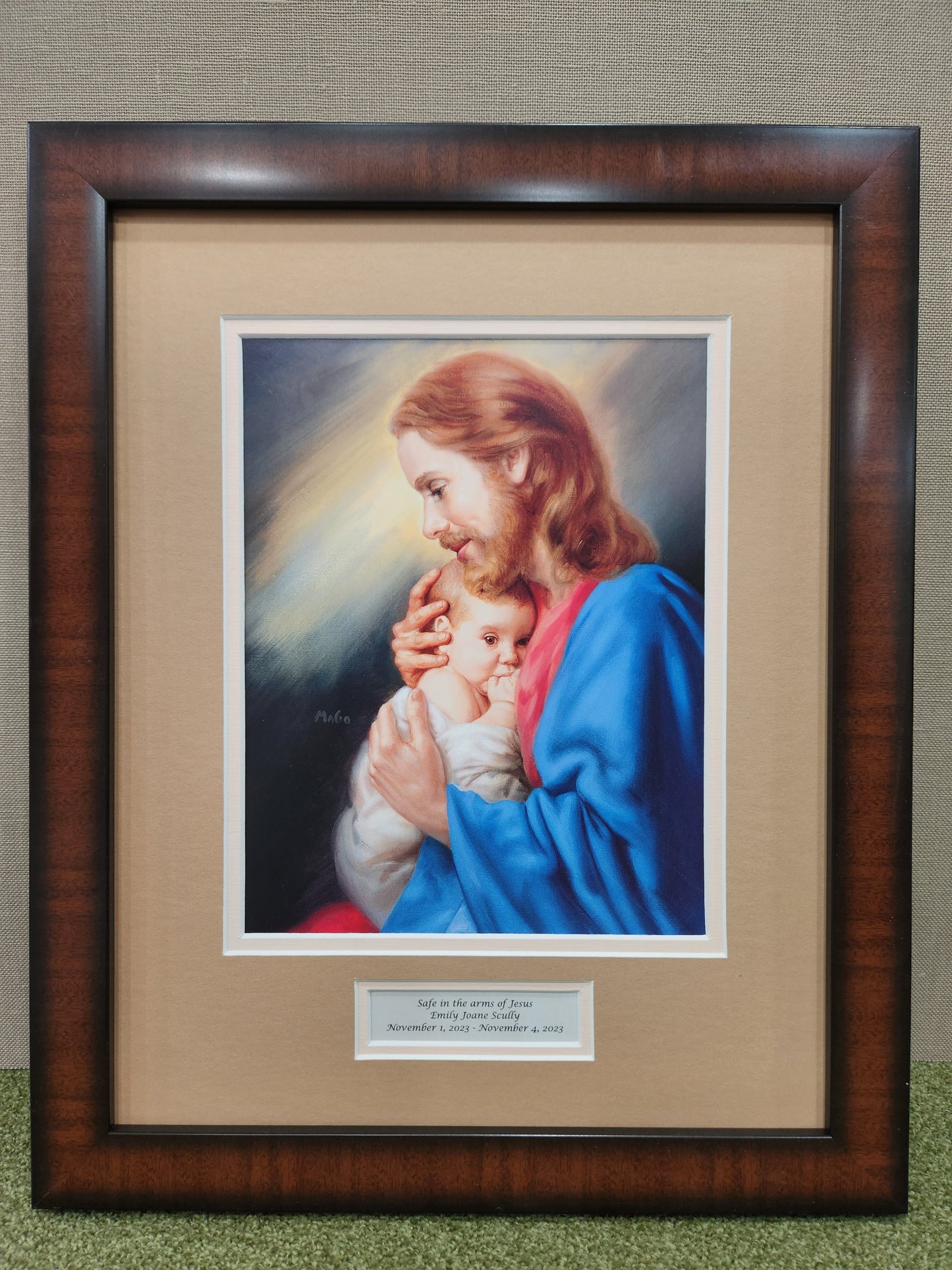 Safe in the arms of Jesus - Jesus holding baby framed memorial sympathy picture