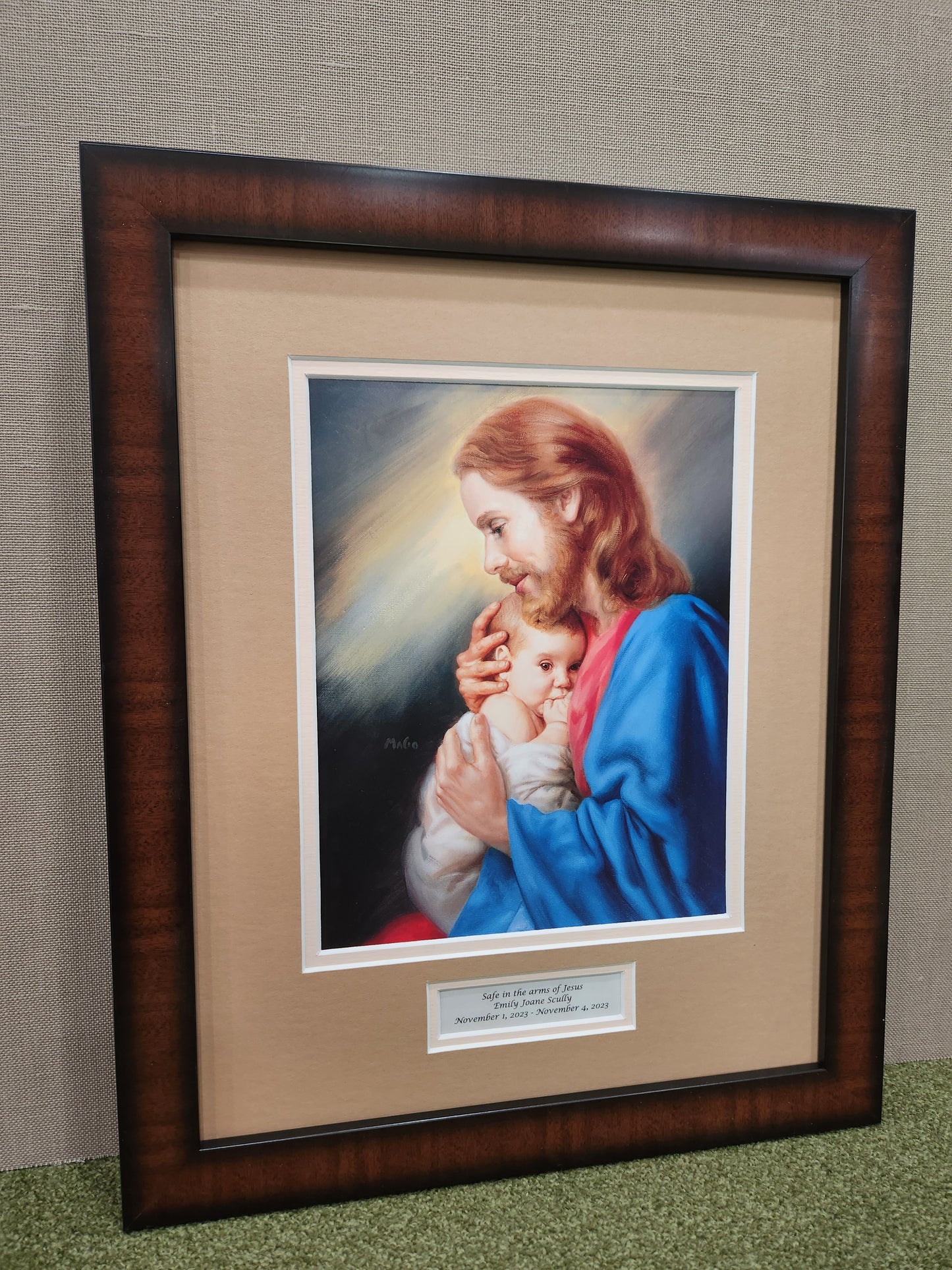 Safe in the arms of Jesus - Jesus holding baby framed memorial sympathy picture