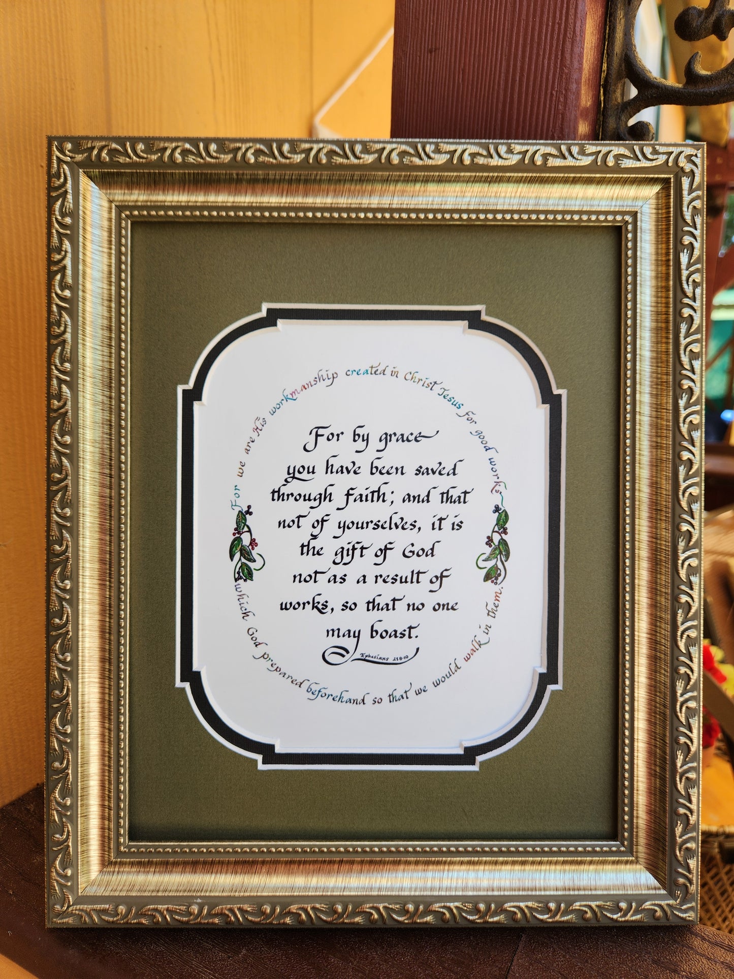 Ephesians 2 8:10 Scripture Verse custom framed and matted picture