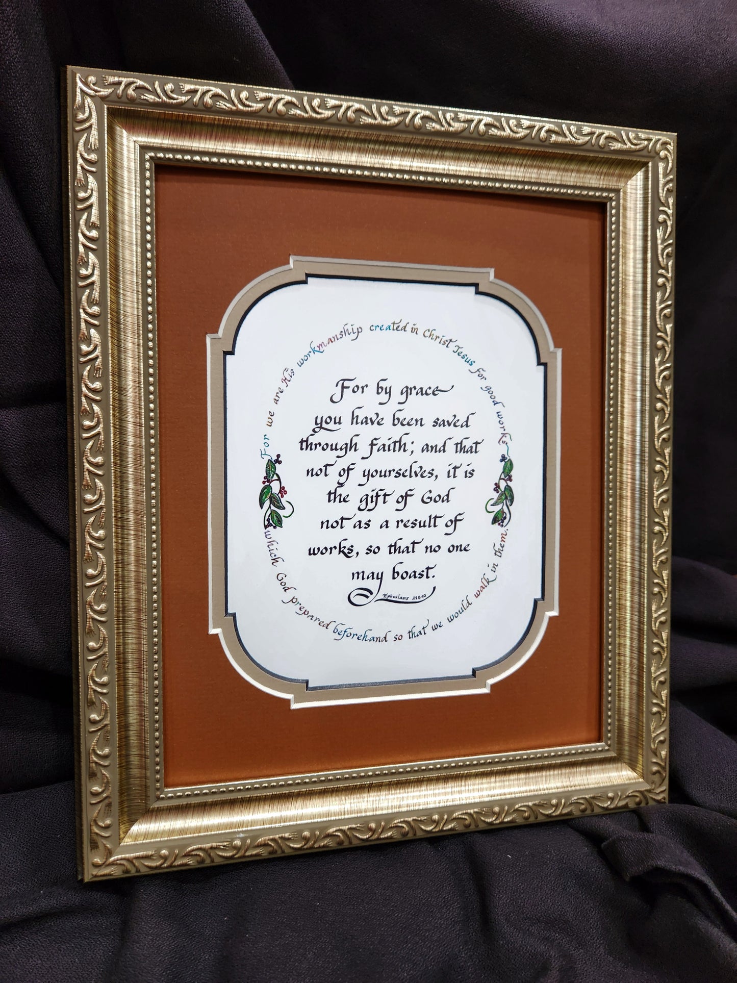 Ephesians 2 8:10 Scripture Verse custom framed and matted picture