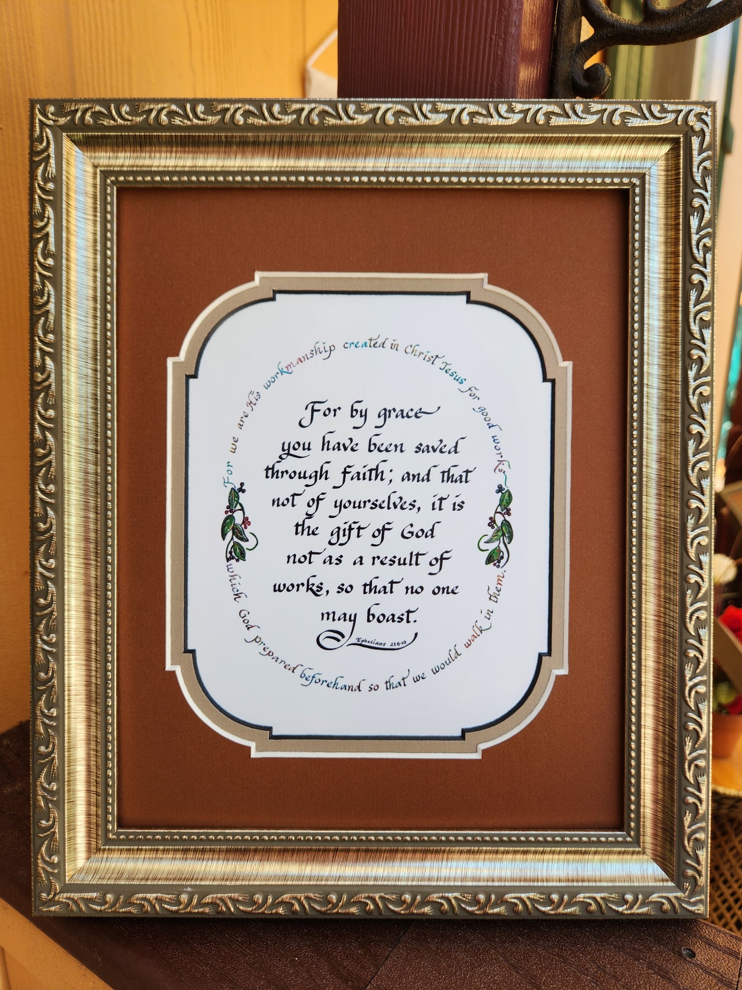 Ephesians 2 8:10 Scripture Verse custom framed and matted picture