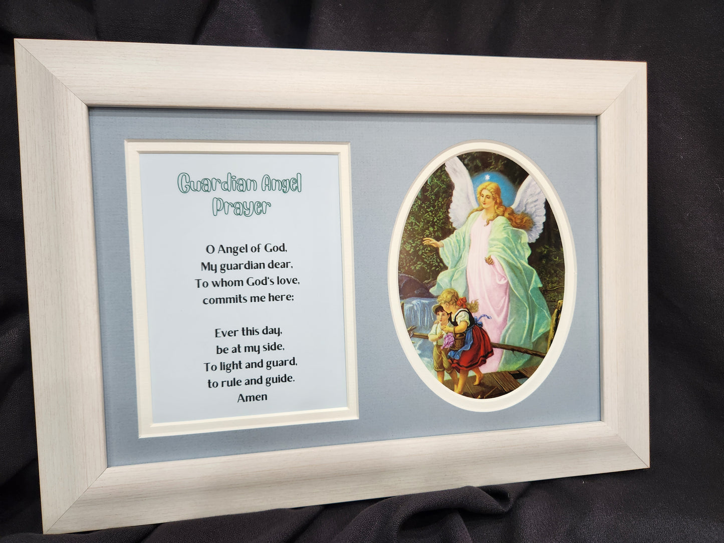 Guardian Angel prayer and image custom framed and matted gift idea for a child.