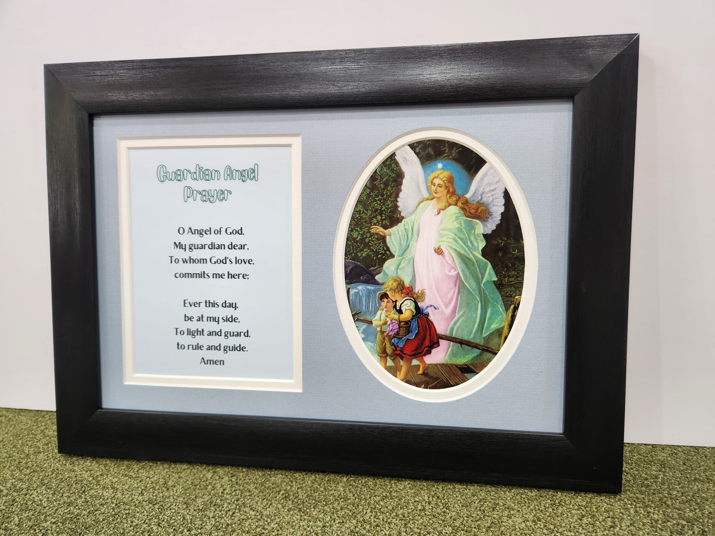 Guardian Angel prayer and image custom framed and matted gift idea for a child.