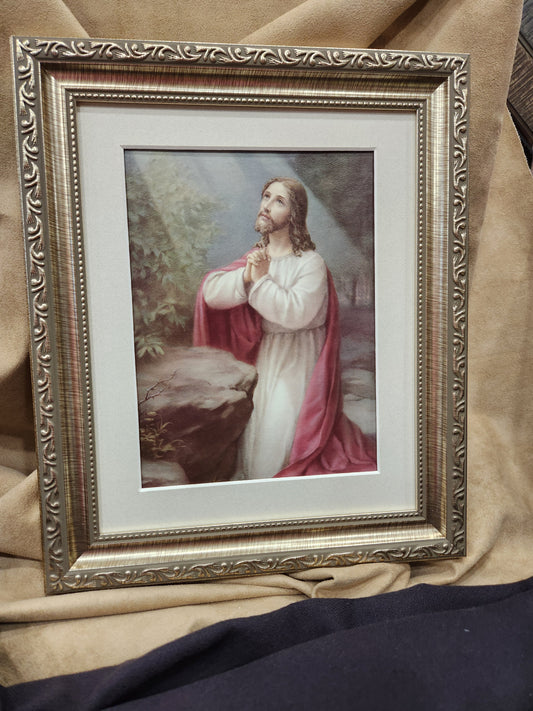 Jesus praying in the garden of Gethsemane framed print