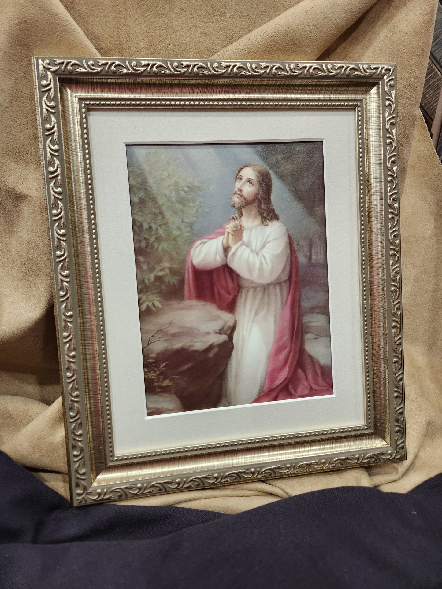 Jesus praying in the garden of Gethsemane framed print