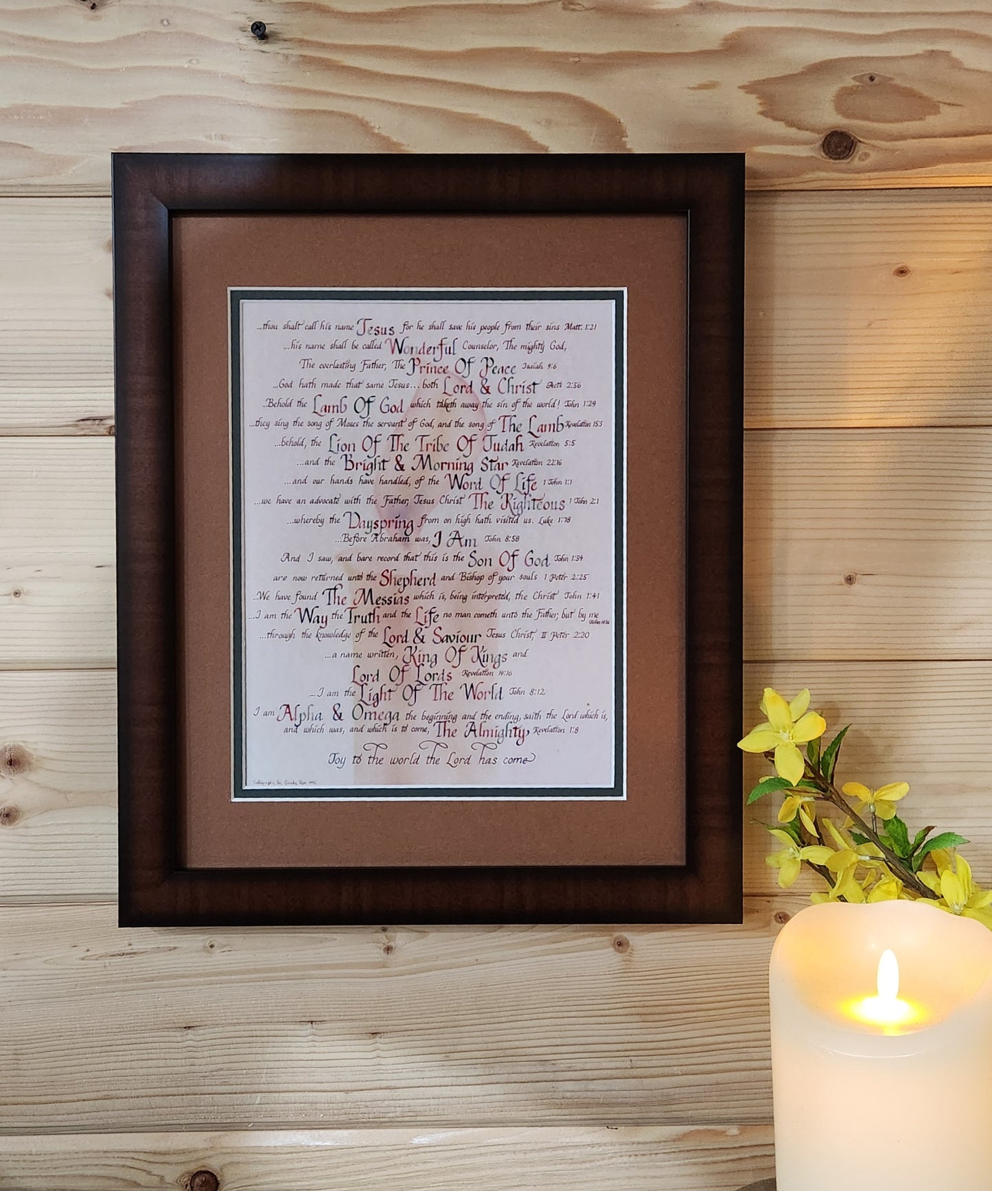 Scripture names for Jesus framed calligraphy print