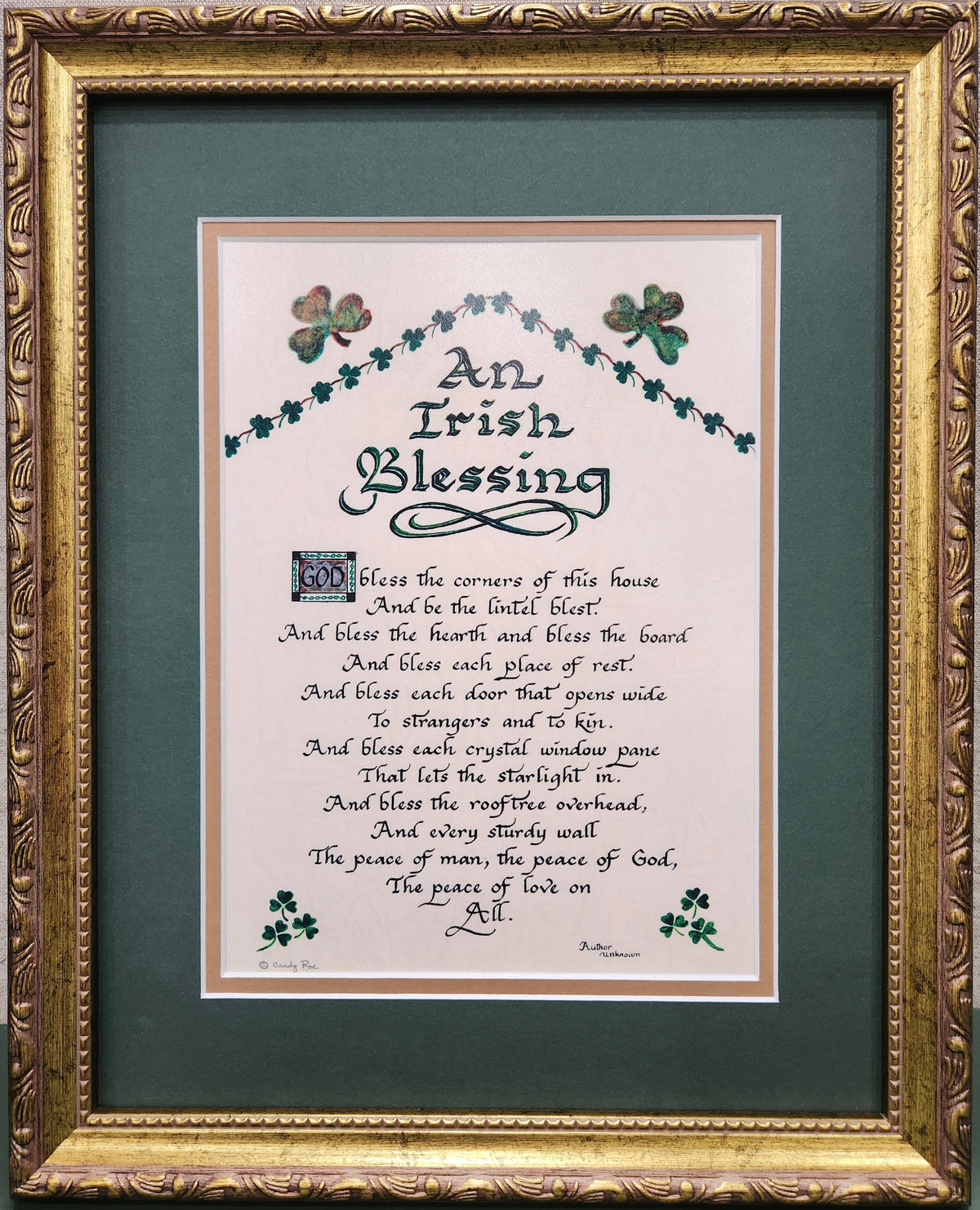 An Irish Blessing Poem custom framed and matted with option to personalize with family name