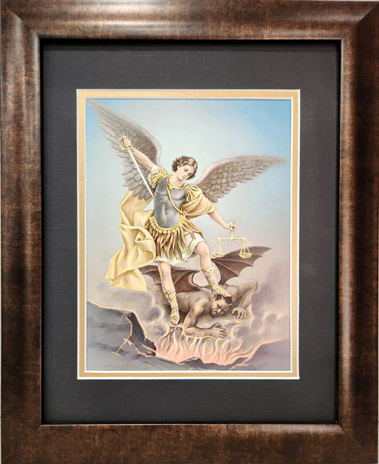 Saint Michael the Archangel Italian print custom framed picture 11" X 14"