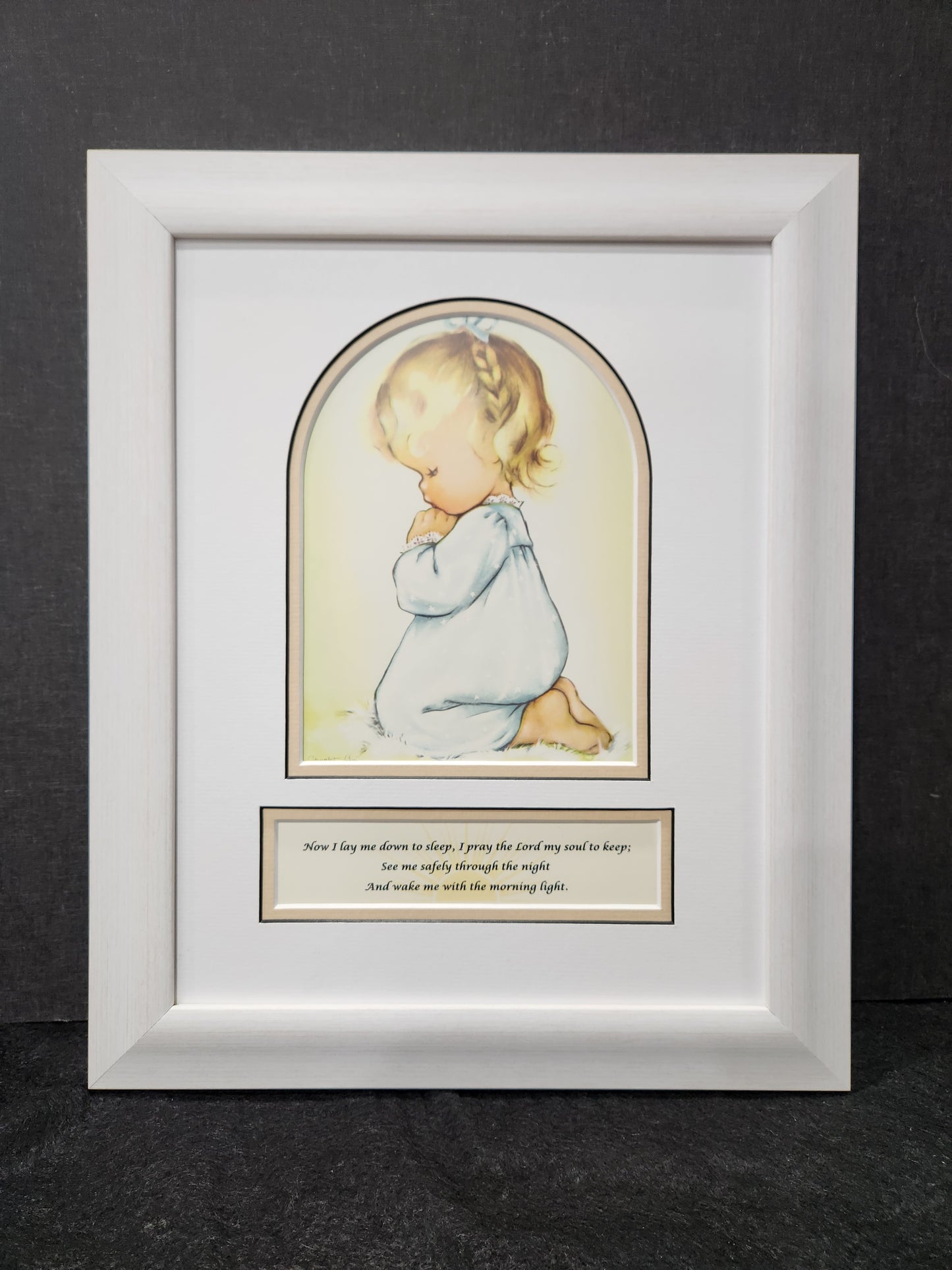 Now I lay me down to sleep prayer with little girl kneeling in prayer framed print.