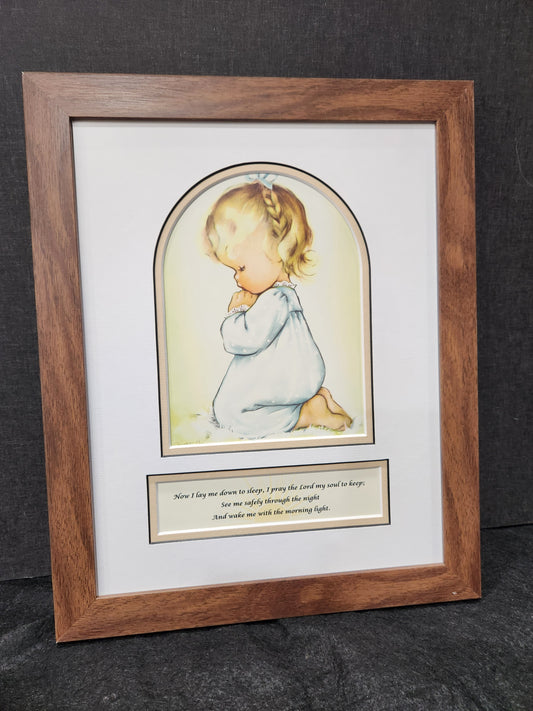 Now I lay me down to sleep prayer with little girl kneeling in prayer framed print.