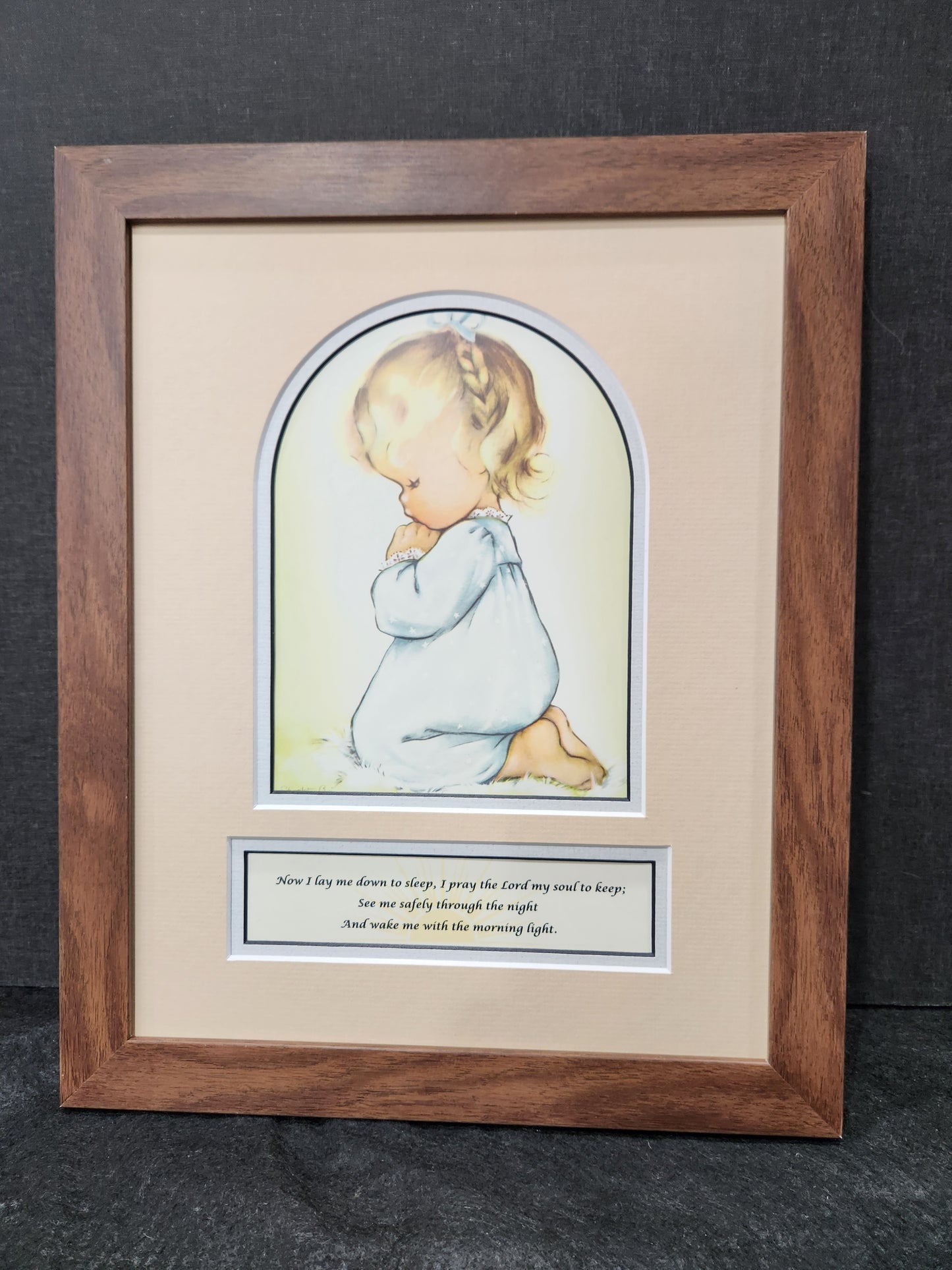 Now I lay me down to sleep prayer with little girl kneeling in prayer framed print.