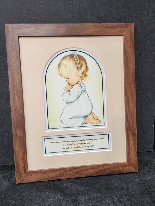 Now I lay me down to sleep prayer with little girl kneeling in prayer framed print.