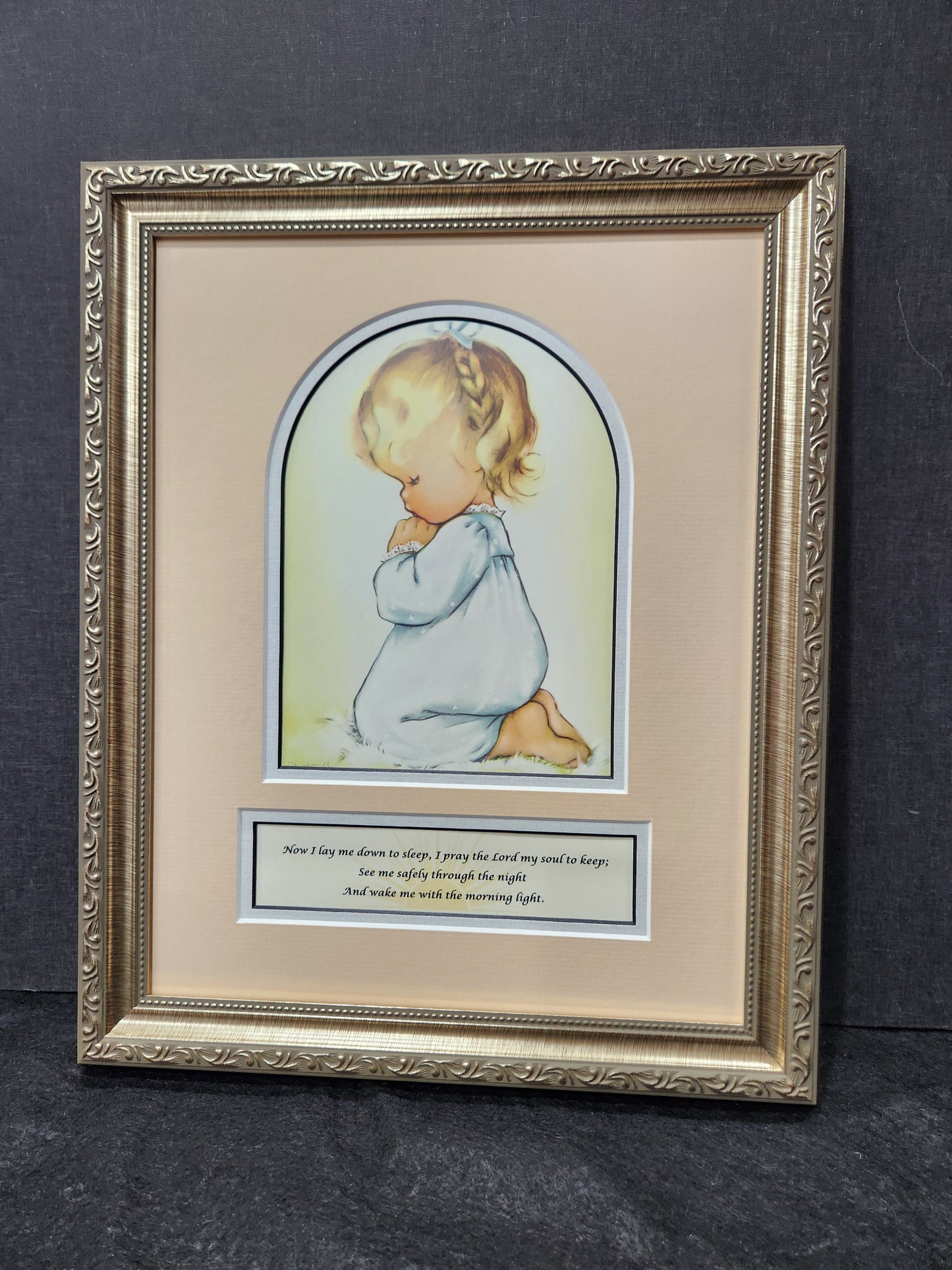 Now I lay me down to sleep prayer with little girl kneeling in prayer framed print.
