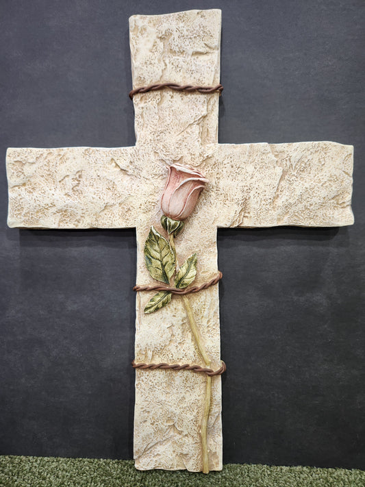 Cross with Pink Rose for wall