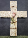 Cross with Pink Rose for wall