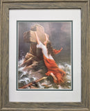 Woman clinging to Cross in the sea Rock of Ages