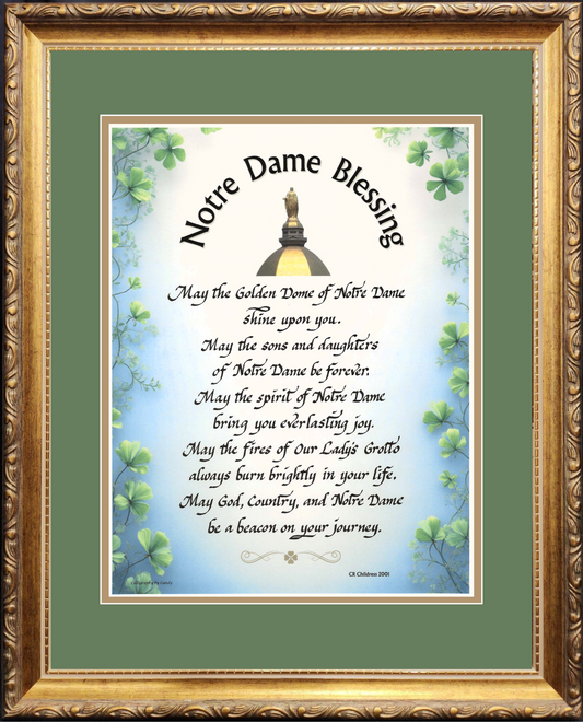 Notre Dame Blessing framed and matted calligraphy and art picture.