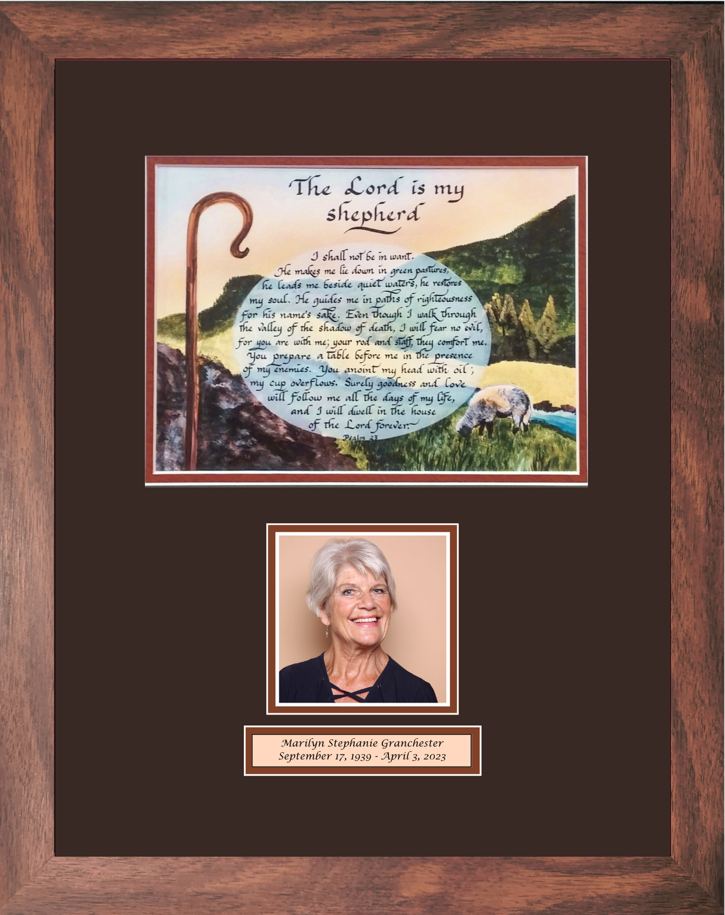 Memorial keepsake with Scripture and personalized photo for the loss of a loved one.