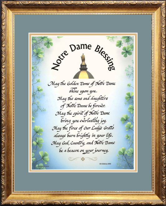 Notre Dame Blessing framed and matted calligraphy and art picture.