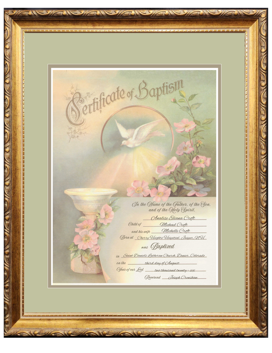 Baptism personalized framed certificate