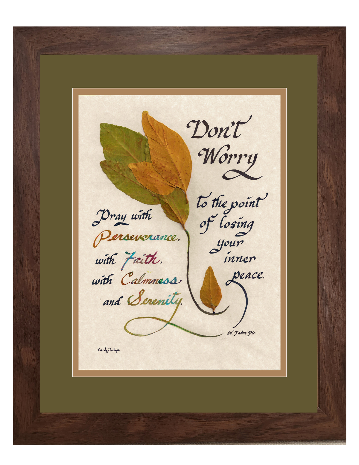 Padre Pio Don't Worry framed verse