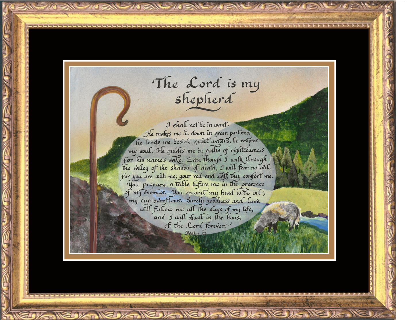 The Lord is my Shepherd framed calligraphy and art print