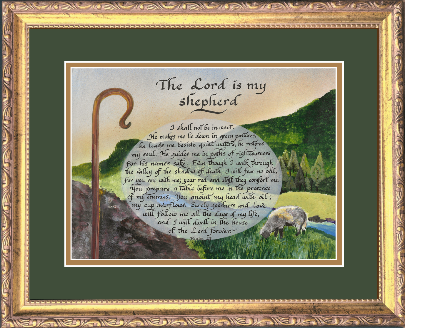 The Lord is my Shepherd framed calligraphy and art print