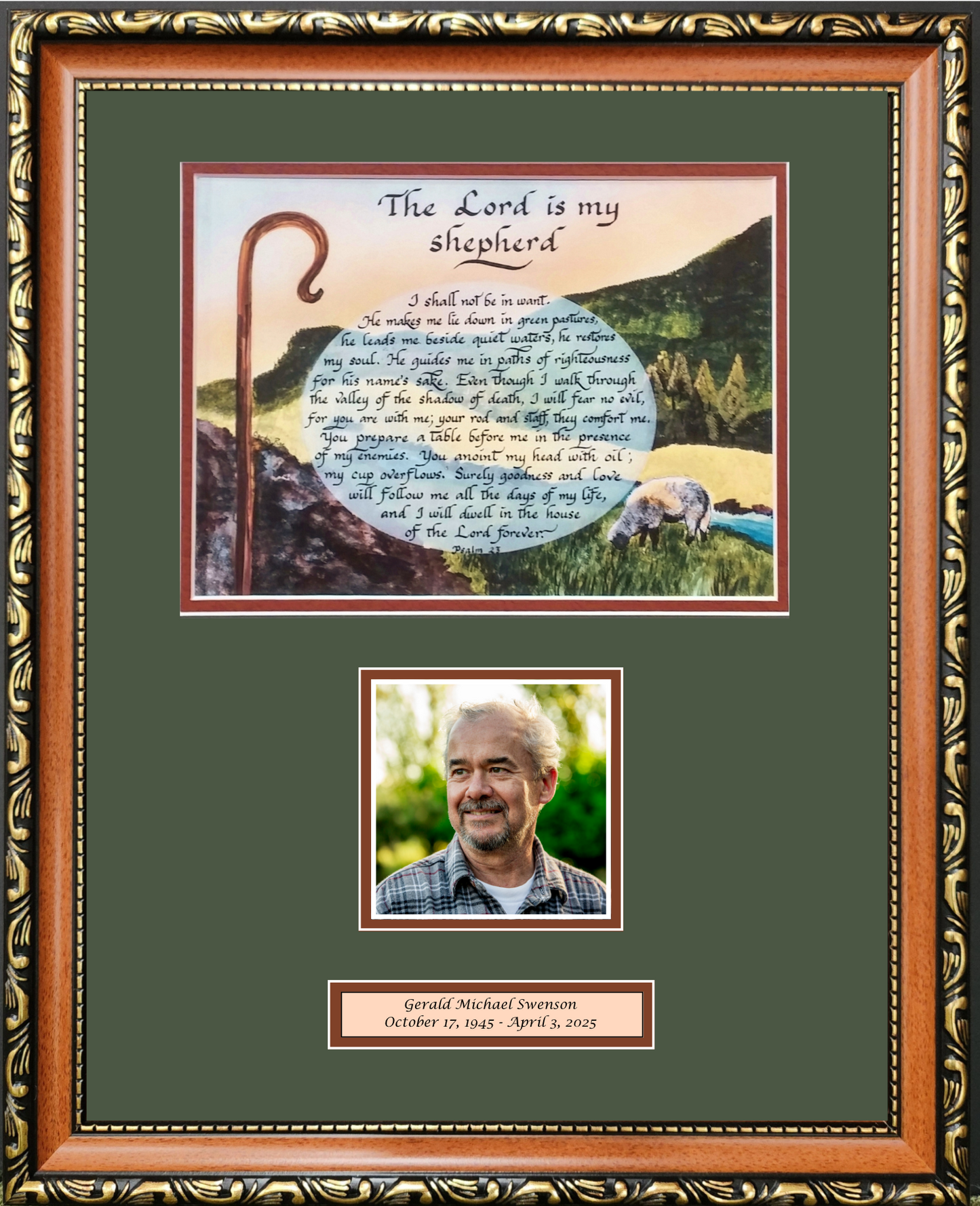 Memorial keepsake with Scripture and personalized photo for the loss of a loved one.