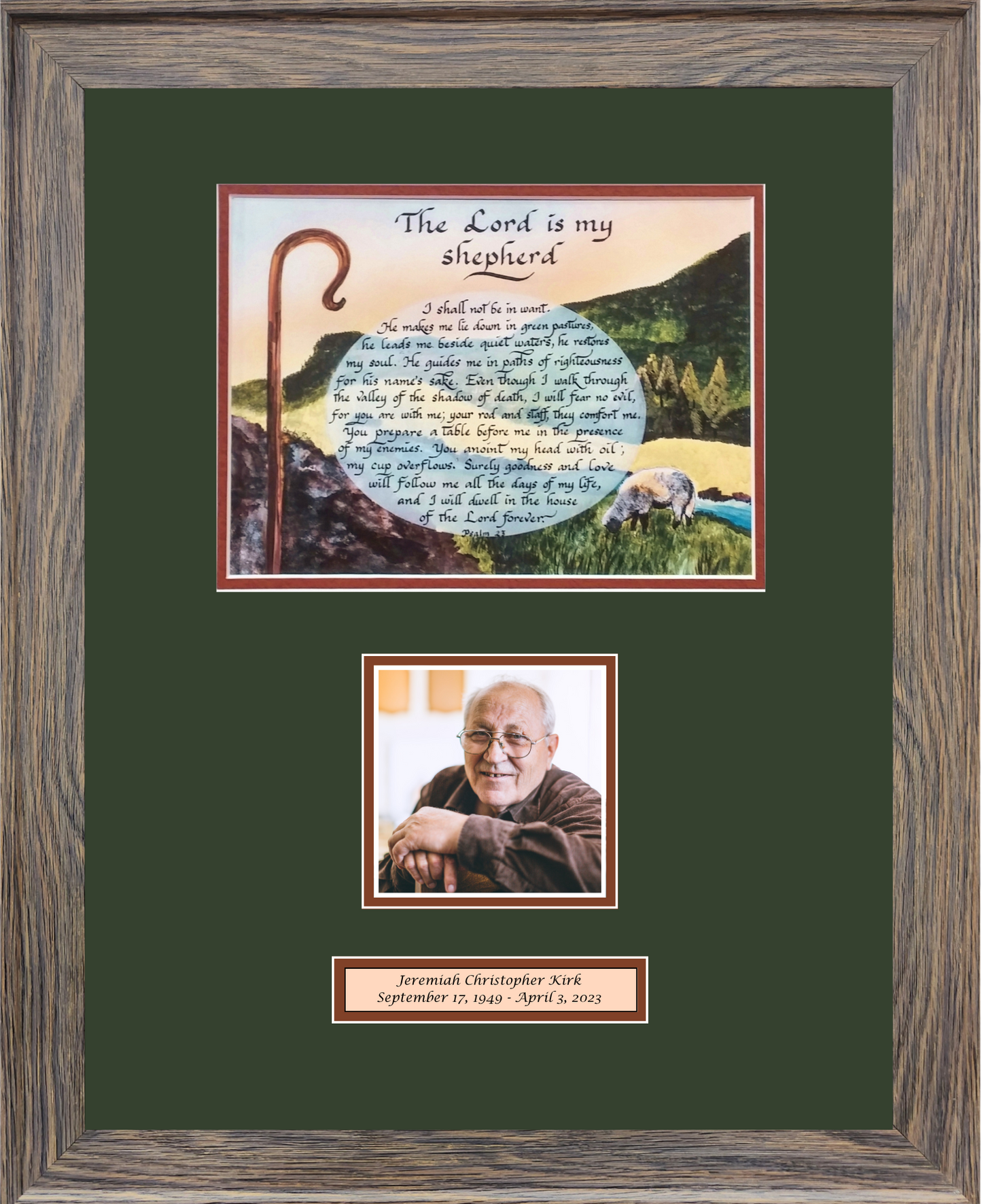 Memorial keepsake with Scripture and personalized photo for the loss of a loved one.