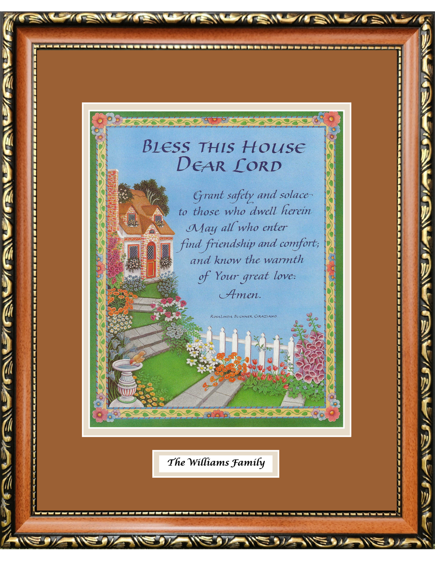 House Blessing custom framed picture with option to personalize with a family name.