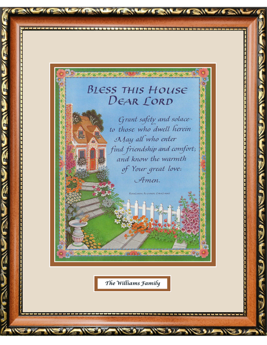 House Blessing custom framed picture with option to personalize with a family name.