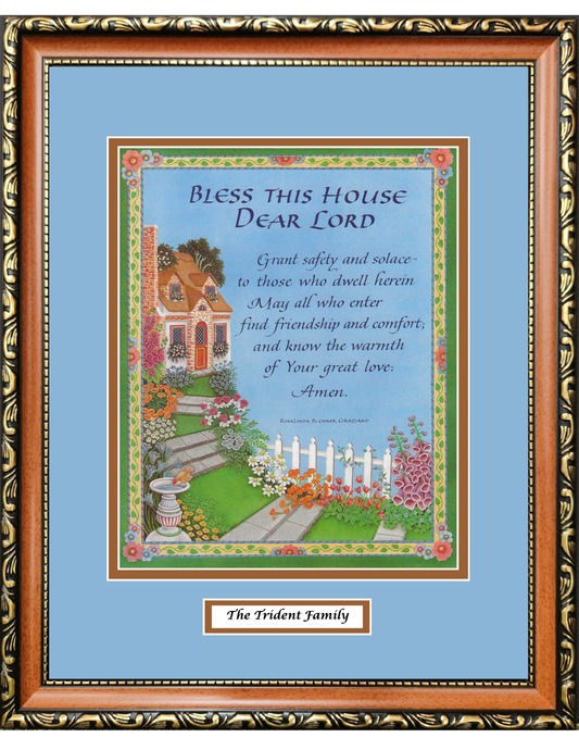 House Blessing custom framed picture with option to personalize with a family name.