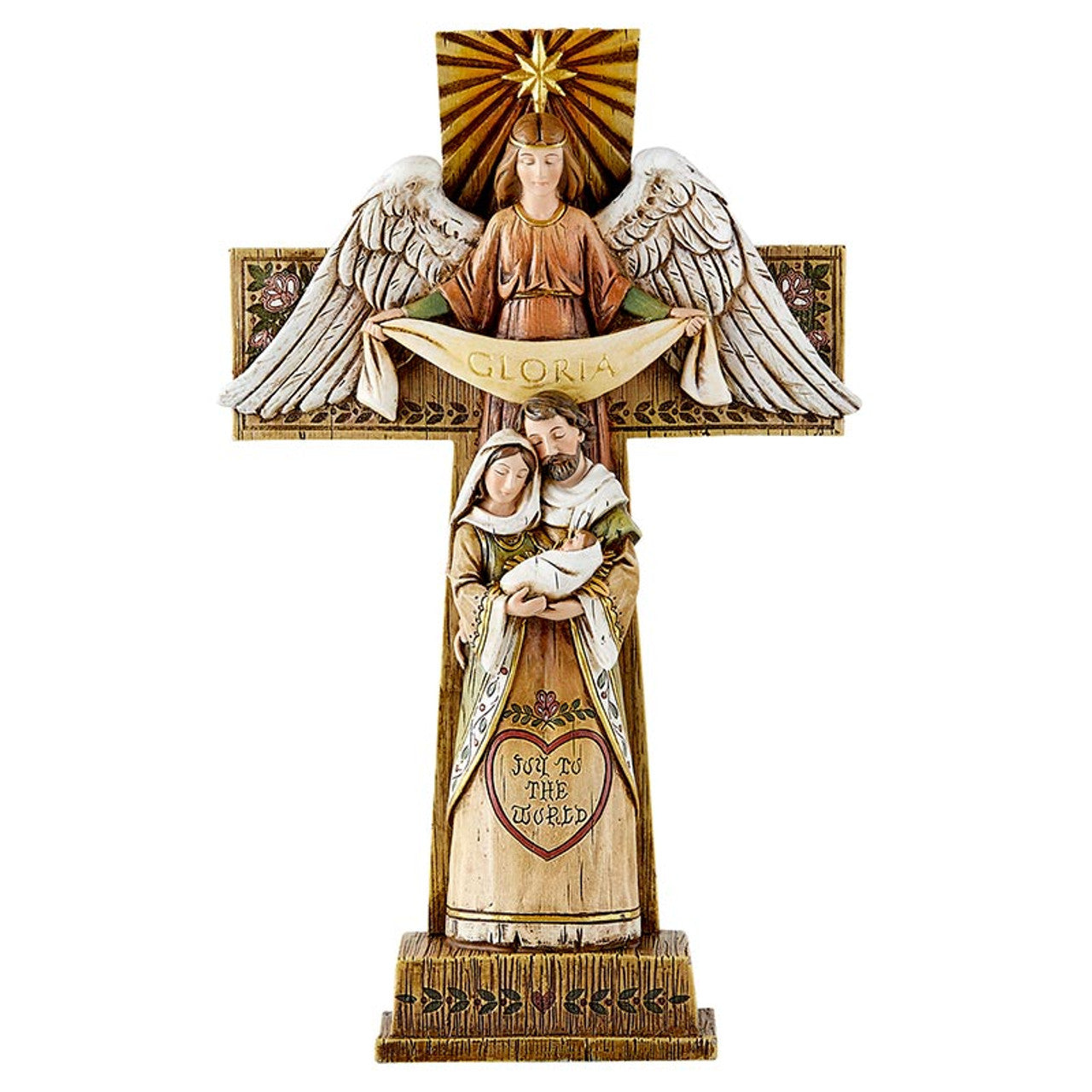 Christmas Cross with angel and Holy family