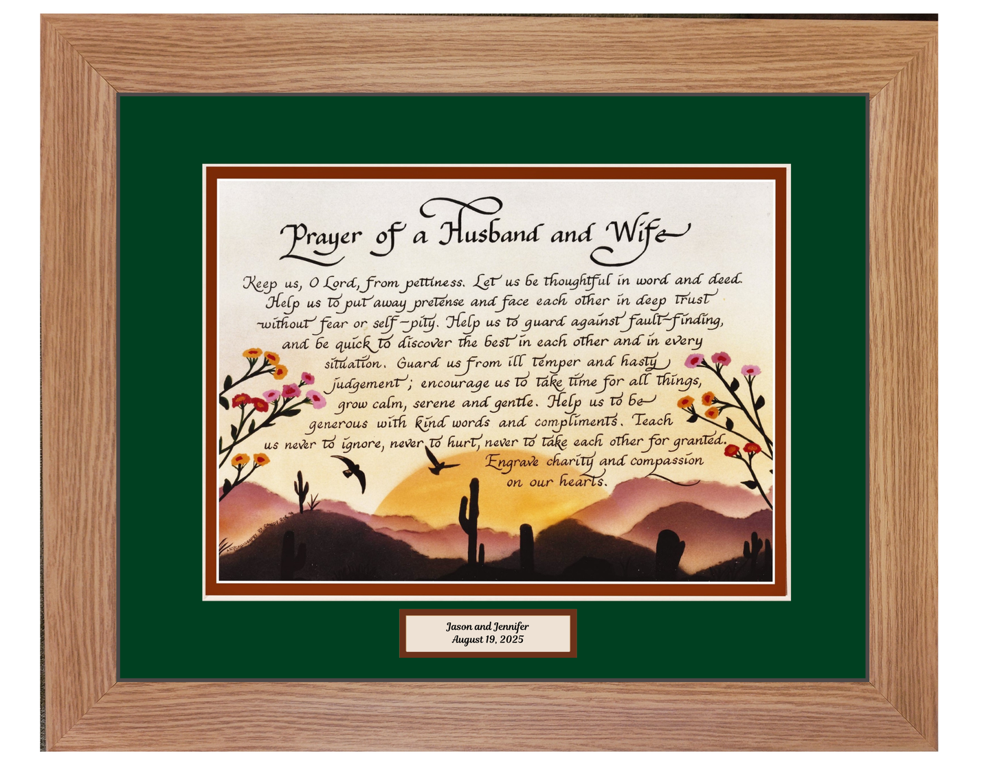 Prayer of a Husband and Wife custom framed poem for Wedding or Anniversary