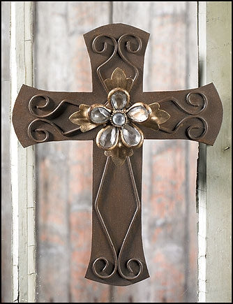 Brown Metal Jeweled Wall Cross