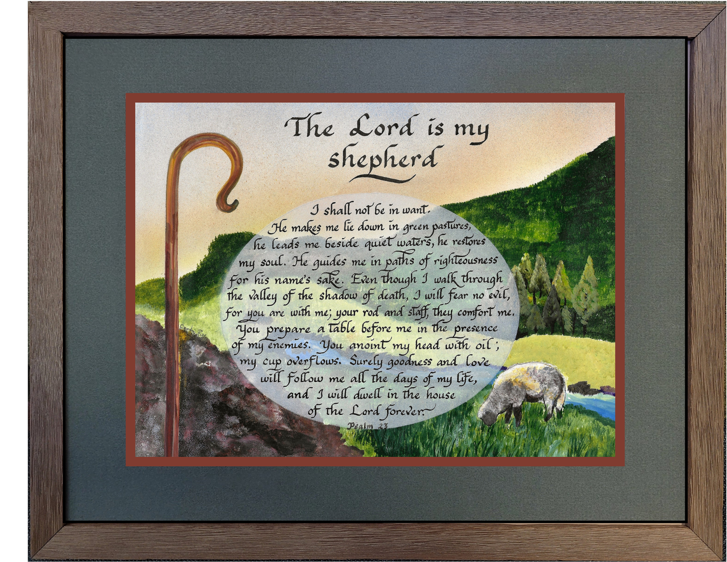 The Lord is my Shepherd framed calligraphy and art print