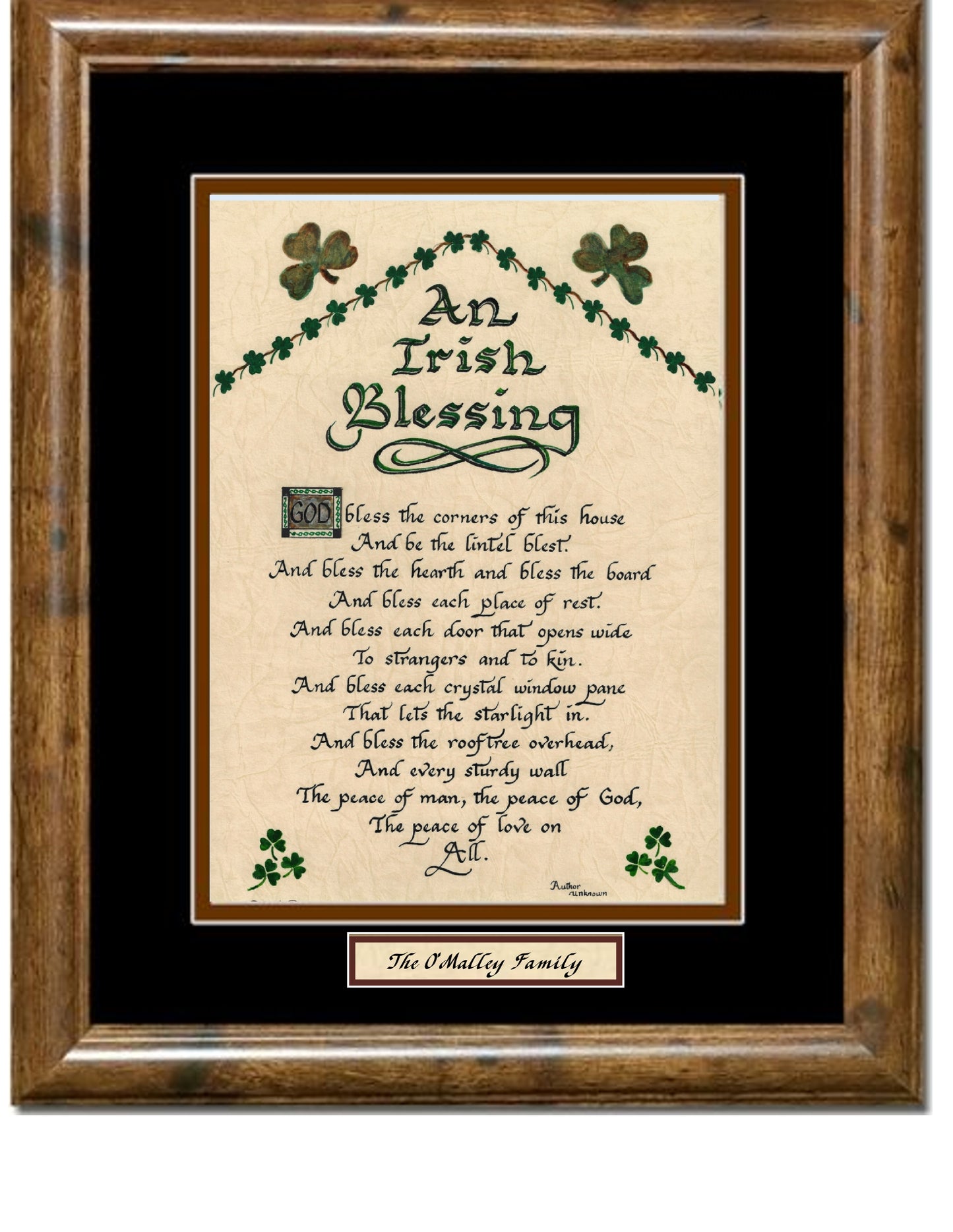 An Irish Blessing Poem custom framed and matted with option to personalize with family name